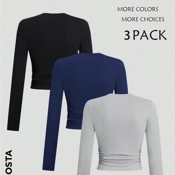 3 Pack Crop Side Srunch Long Sleeve Top - Picture 3 of 4